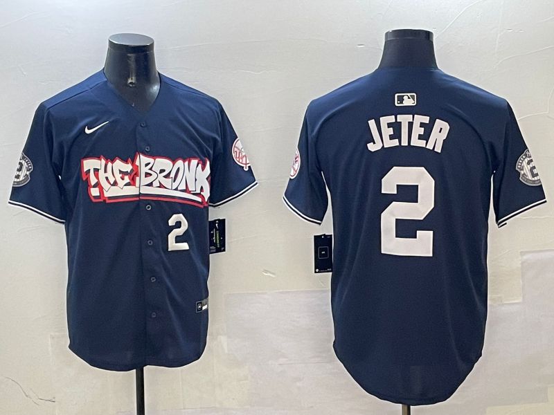 Men New York Yankees #2 Jeter Drak Blue four generations Joint Name 2025 Nike MLB Jersey style 4->new york yankees->MLB Jersey